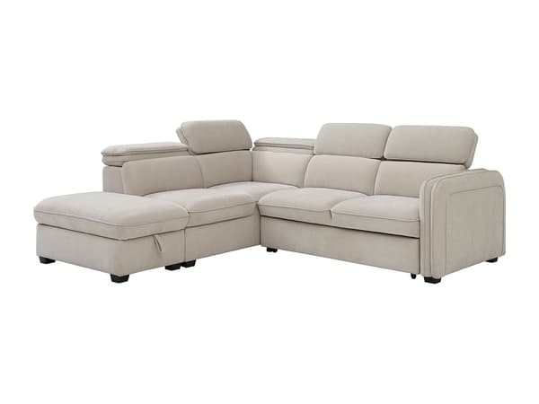 Vente-unique - Vänstervändvänd bäddsoffa med puff i beige tyg BALOTIA