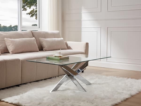 Vente-unique - Soffbord i härdat glas och förkromad metall - Transparent - COSIMA