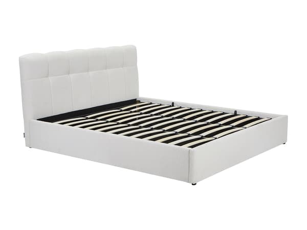 Vente-unique - Sängram med förvaring 180 x 200 cm - Bouclé-tyg - Vit - MAZIRI