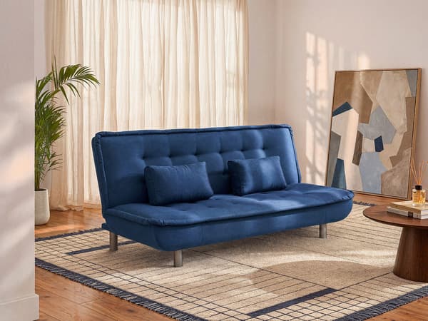 Vente-unique - Bäddsoffa i blått tyg med klick-klack-funktion MISHAN