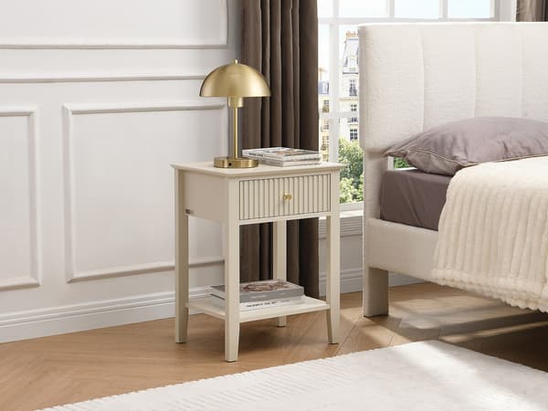 Vente-unique - Sängbord med 1 låda och 1 hylla - MDF - Beige - NIRIVA