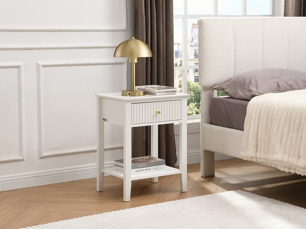 Vente-unique - Sängbord med 1 låda och 1 hylla - MDF - Vit - NIRIVA