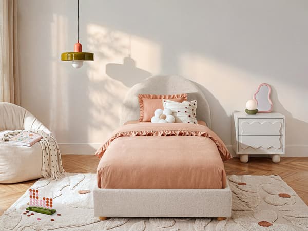 Vente-unique - Säng med förvaring 90 x 190 cm - Bouclé-tyg - Krämvit - LIRIMO
