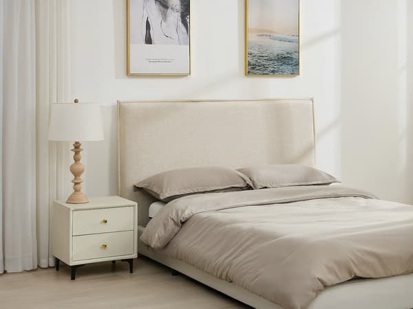 Vente-unique - Sänggavel med avtagbart överdrag beige linne 170 cm TAHIME