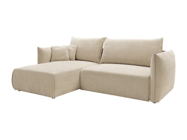 Vente-unique - Vänster hörnsoffa med bäddfunktion i texturerat beige tyg CARISU