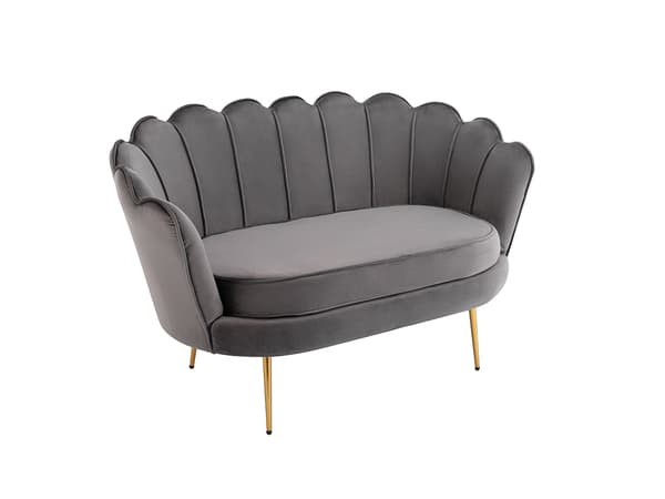 Vente-unique - 2-sits snäcksoffa och snäckformad fåtölj i mörkgrå sammet DANDELION