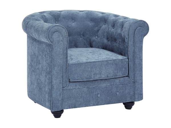 Vente-unique - Chesterfield blå tygfåtölj