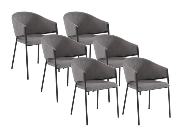 Vente-unique - Set med 6 stolar med armstöd i tyg och metall - Grå - ORDIDA