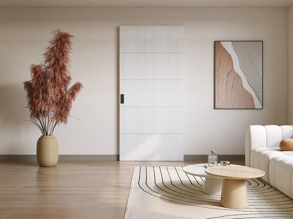 Vente-unique - Skjutdörr på dold skena vit MDF trä 83 x 210 cm SOMIRI