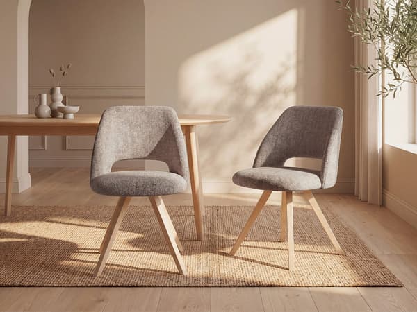 Vente-unique - Set med 6 stolar taupe tyg och gummiträ VESIANI