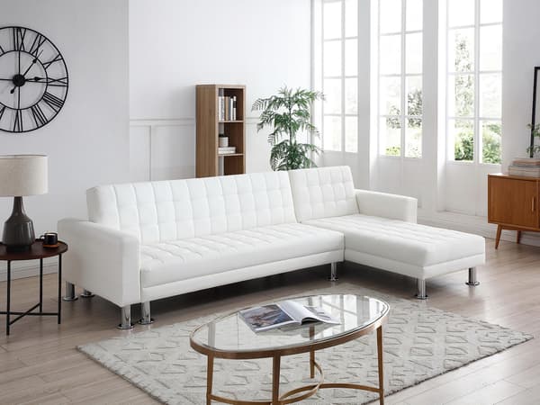 Vente-unique - Vändbar hörnbäddsoffa i vitt läderimitation WILLIS II