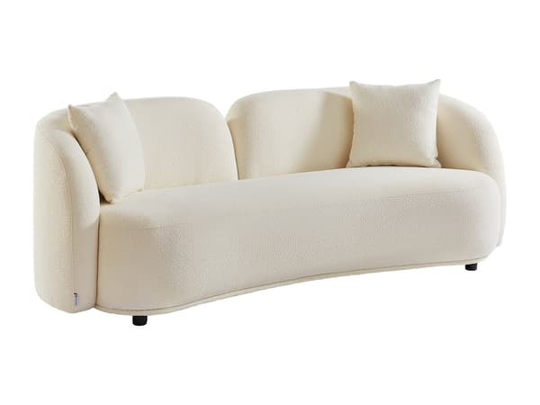 Vente-unique - 3-sits soffa i vit bouclé-tyg LINORIA