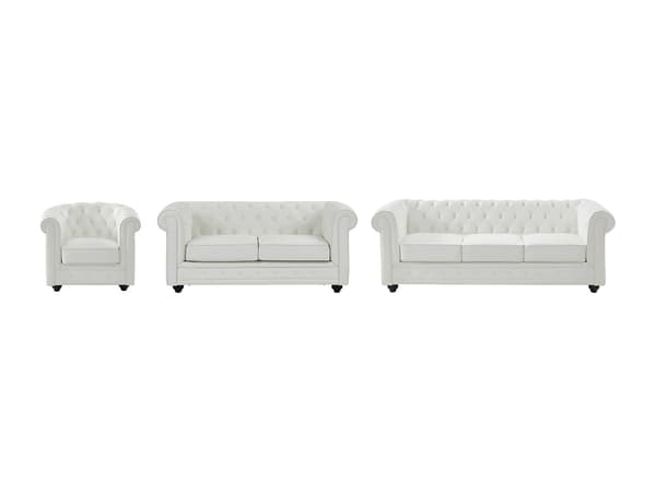 Vente-unique - 3-sits, 2-sits soffa och fåtölj i läderimitation CHESTERFIELD - Vit