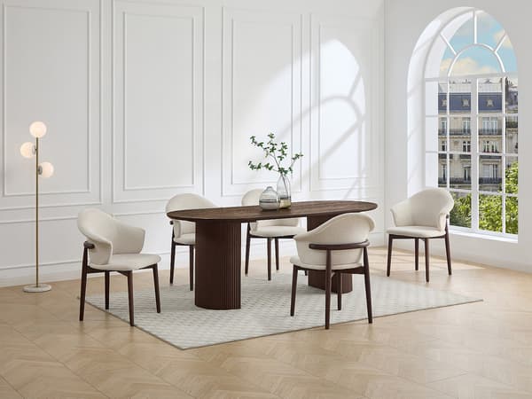 Vente-unique - Set med 2 stolar i texturerat tyg och gummiträ - Crème - LUMELY