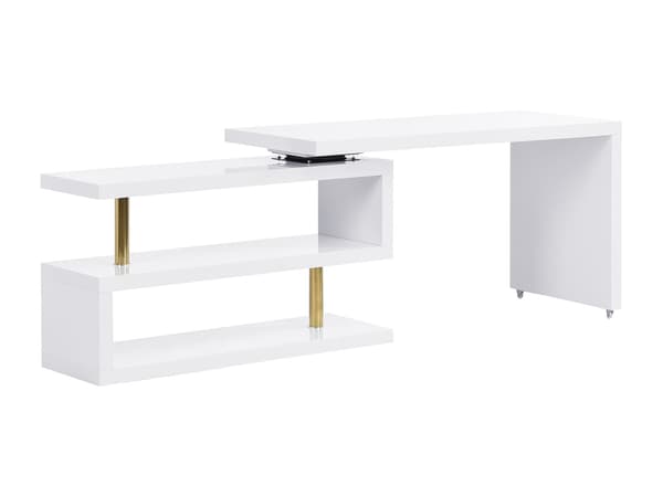 Vente-unique - Utdragbart skrivbord med 360° svängbart bord - lackerad MDF - Vit och guld - NICEPHORE II