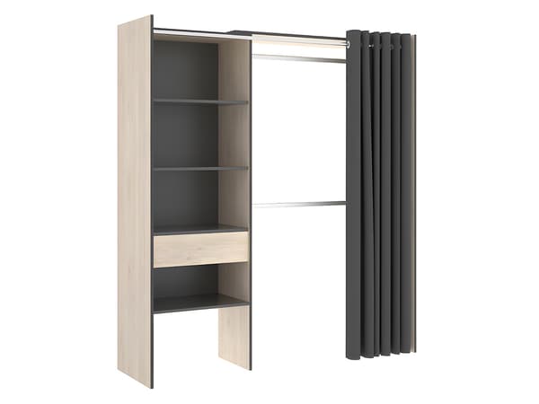 Vente-unique - Utdragbart hörngarderobssystem GONTRAN - B164/214 cm - Ek och mörkgrå