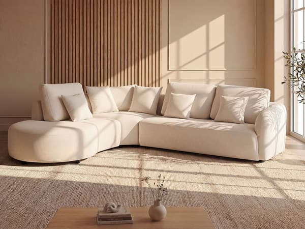 Vente-unique - Vänster hörnsoffa i texturerat off-white tyg LOMESI