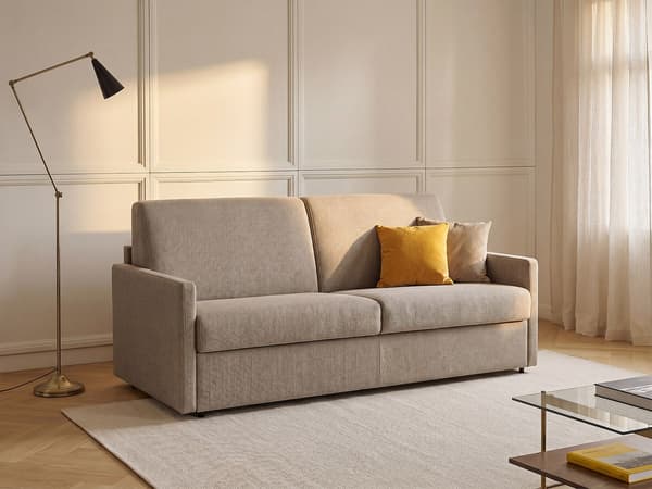 Vente-unique - 3-sits bäddsoffa express i beige tyg – Sovbredd 140 cm – Madrass 18 cm CALIFE