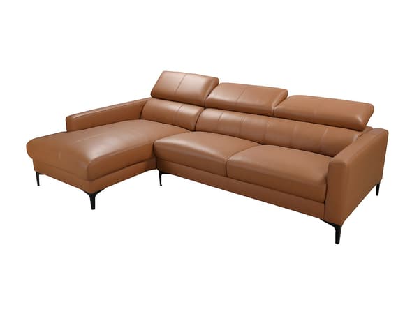 Vente-unique - Hörnsoffa med schäslong vänsterställd camel buffelläder FLORENCE