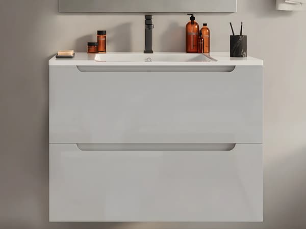Vente-unique - Enkelt Väggmonterat handfat - Vit - 80 cm - STEFANIE