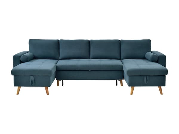 Vente-unique - Panorama hörnbäddsoffa i ankmörkt blått tyg KORI