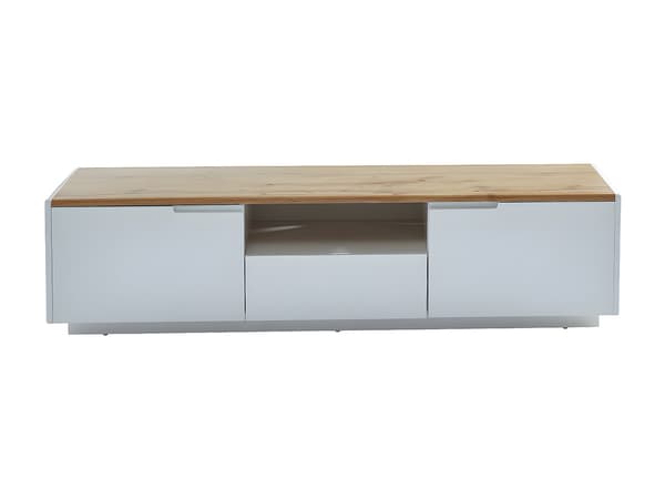 Vente-unique - TV-möbel med 2 dörrar och låda vitlackerad MDF och ek AMANI