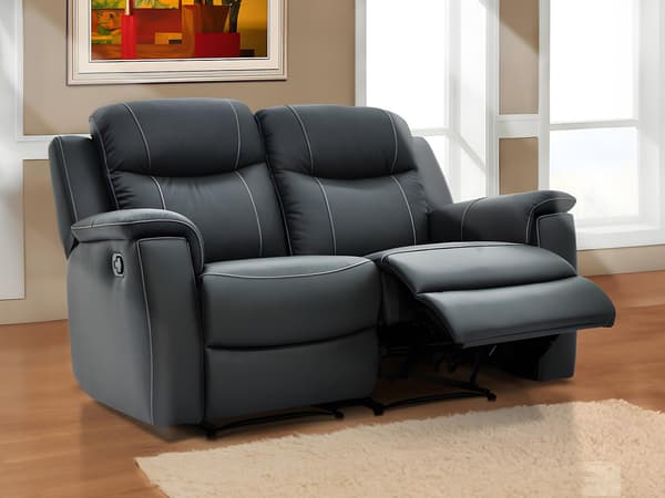 Vente-unique - 2-sits EVASION reclinersoffa i läder - grå