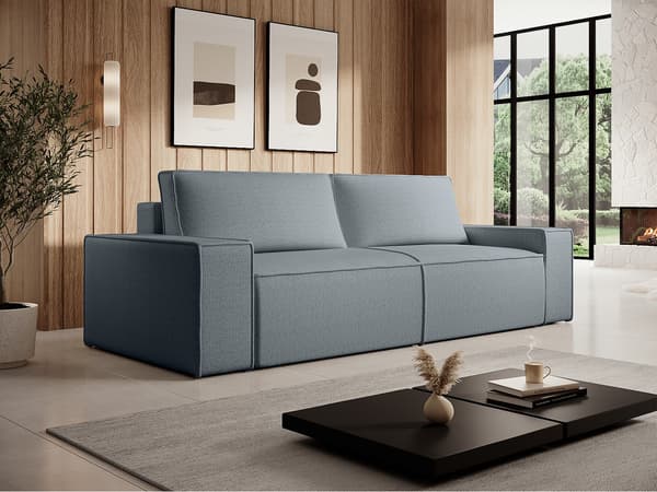 Vente-unique - AMELIA 4-sits  bäddsoffa i blå texturerad tyg