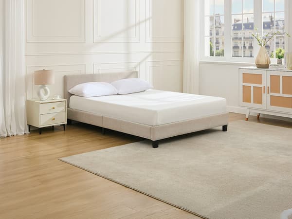 Vente-unique - Säng 140 x 190 cm - Tyg - Beige + Madrass - CORNELIUS II