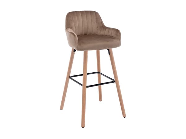 Vente-unique - Barstol i sammet med bokträben - Beige - ELEANA
