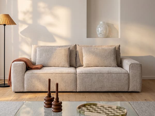 Vente-unique - 3-sitsig bäddsoffa i beige chenilletyg RICAPO