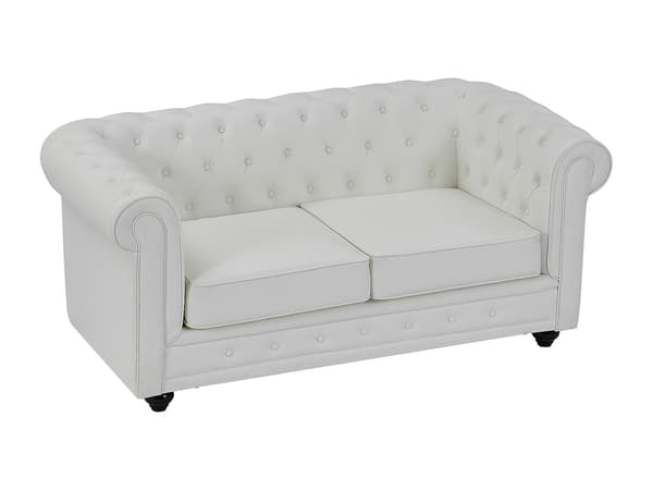 Vente-unique - 2-sits soffa i läderimitation CHESTERFIELD - Vit