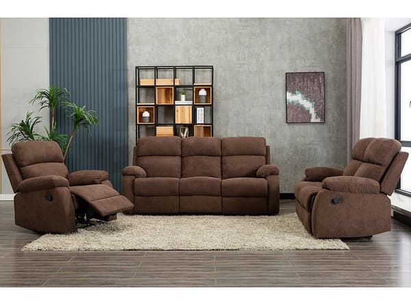 Vente-unique - 3-sitsig reclinersoffa i tyg TOLZANO - brun
