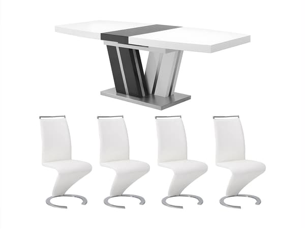 Vente-unique - NOAMI bord och 4 TWIZY stolar - Vitt och grått