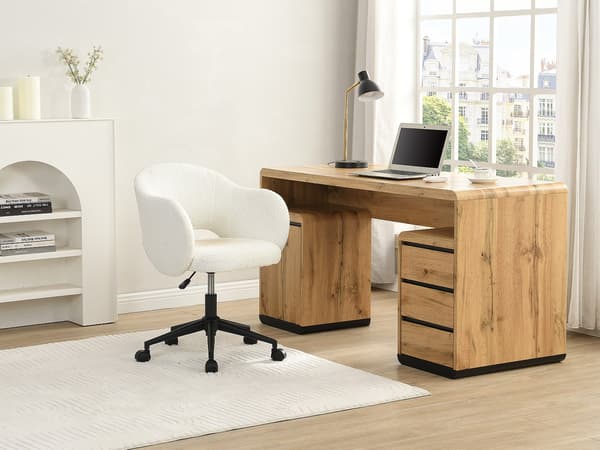 Vente-unique - Kontorsstol - Bouclétextil - Vit - ACACILIO