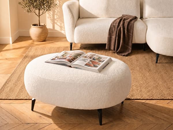 Vente-unique - Elfenbensvit puff med loopback AREMIA