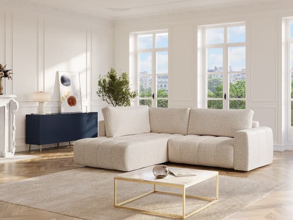 Vente-unique - Vänstervänd hörnsoffa i beige melerad tyg LORIONA