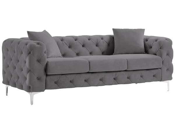 Vente-unique - 3-sits soffa och fåtölj i sammet, mörkgrå EDWINA