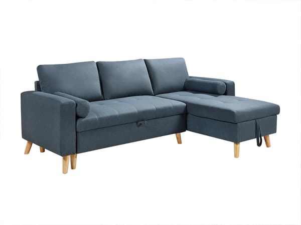 Vente-unique - Vändbar bäddsoffa med förvaring i mörkblått tyg KORI