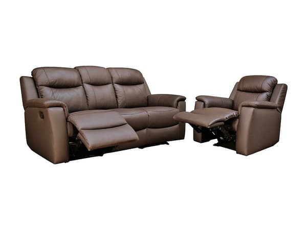 Vente-unique - 3-sits och 2-sits reclinersoffa EVASION i läder - Brun - med barbricka