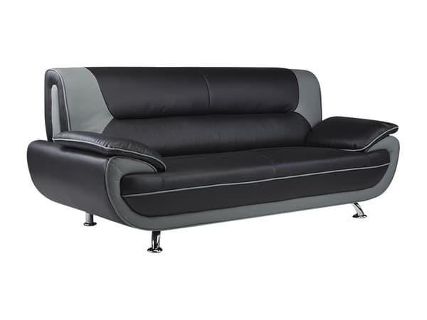 Vente-unique - 3-sits soffa i läderimitation NIGEL - Tvåfärgad svart och grå