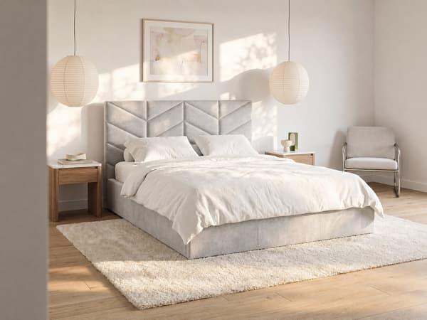 Vente-unique - 180 x 200 cm säng med förvaring - texturerat tyg - grå - JUSTANI