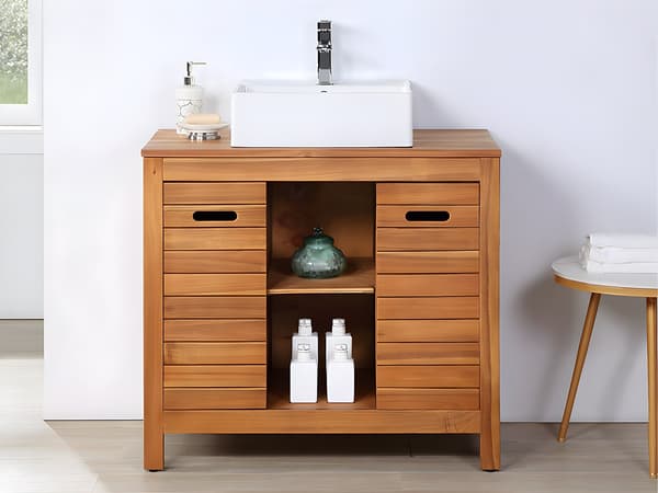 Vente-unique - Badrumsmöbel i akaciträ med enkel badrumsmöbel - 90 cm - PULUKAN