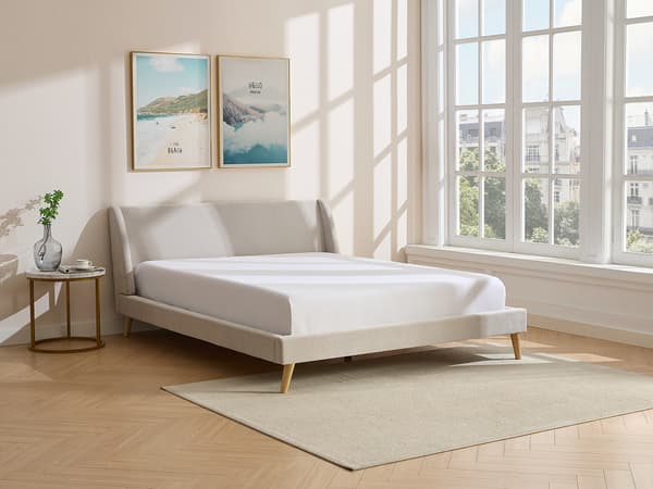 Vente-unique - Säng 180 x 200 cm - Tyg - Beige + Madrass - BENEDICTE