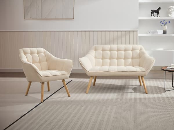 Vente-unique - 2-sitssoffa och fåtölj beige tyg CASERTA