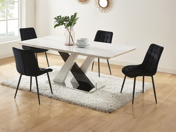 Vente-unique - EVAELA bord och 4 OLLUA stolar - Vitt och svart