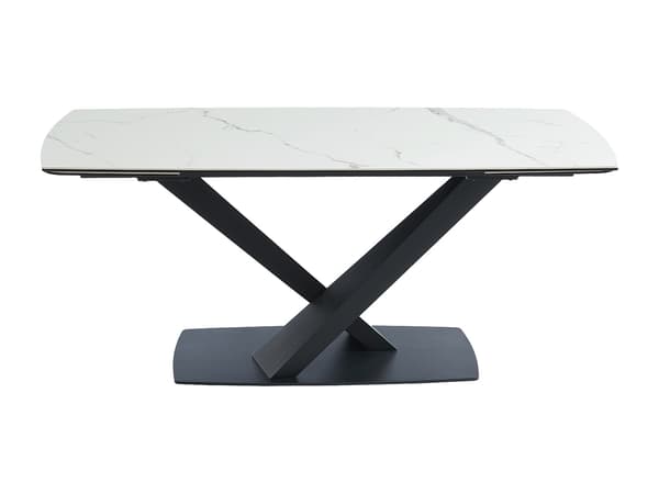 Vente-unique - MALATA bordsset + 4 HEKA stolar - Vit och beige marmoreffekt