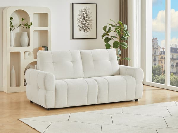 Vente-unique - 3-sitssoffa bäddbar i beige chenille ECORIA