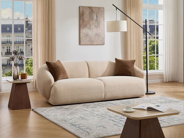 Vente-unique - 3-sits soffa i texturerat beige tyg MIBASTO