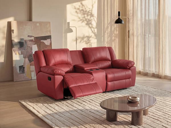 Vente-unique - 2-sits reclinersoffa i läder - Röd - AROMA